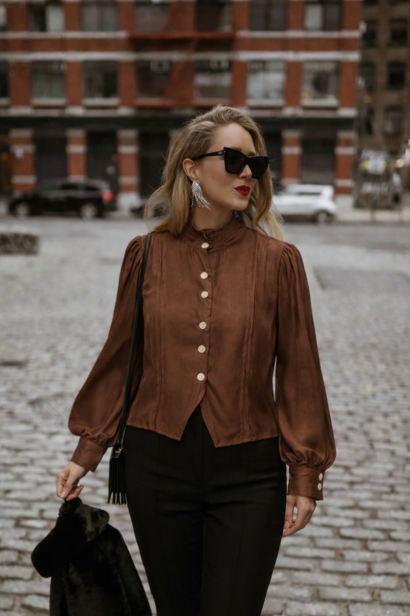 Elegant Satin-finish Victorian Button-up Top