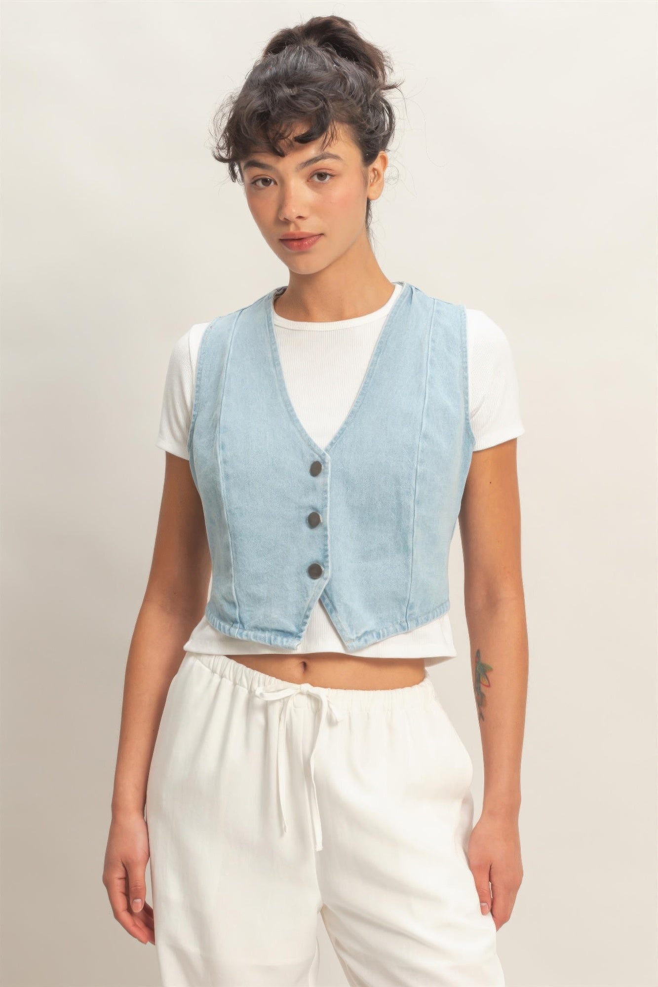 V-neck Sleeveless Denim Vest