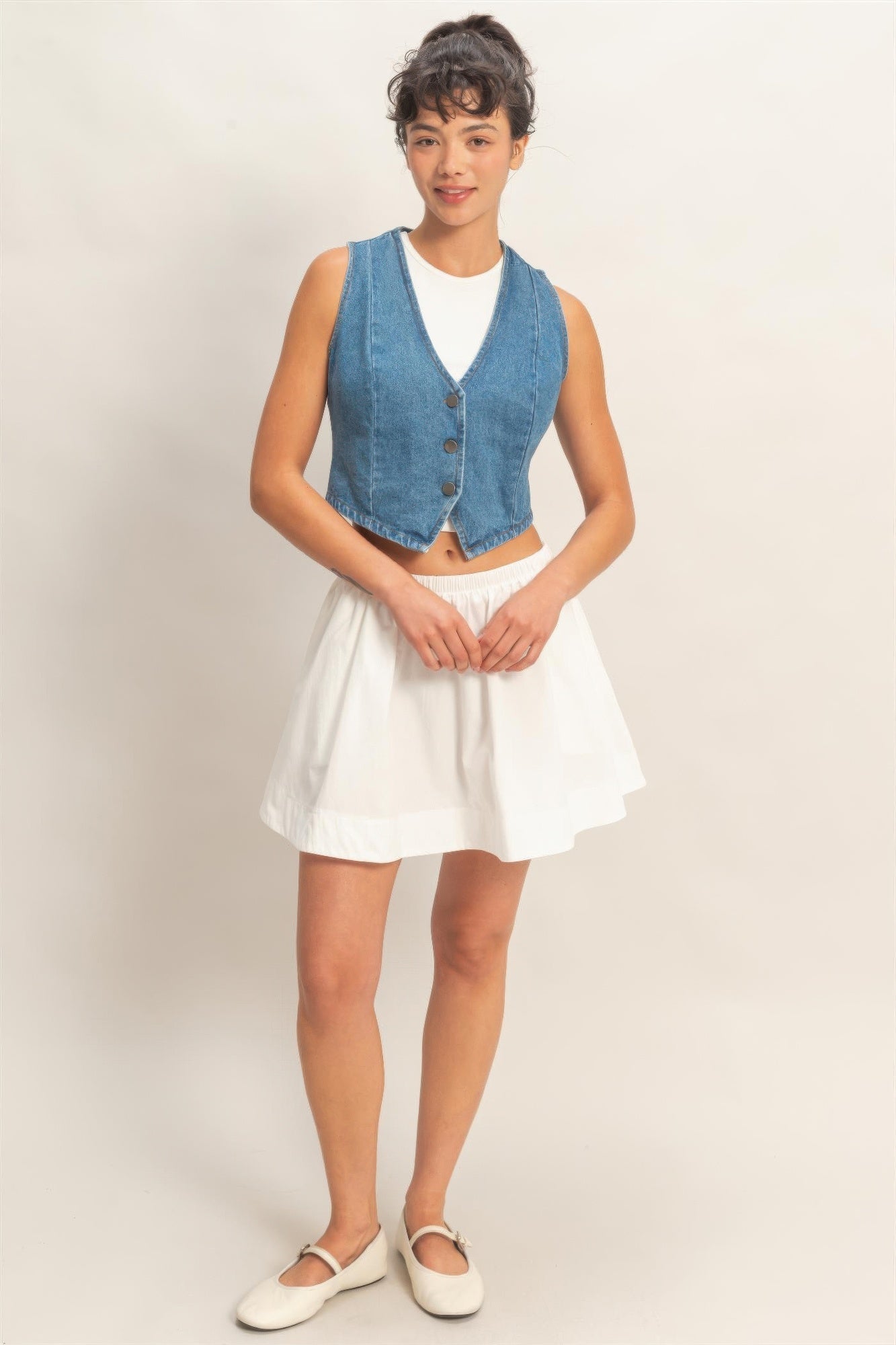 V-neck Sleeveless Denim Vest