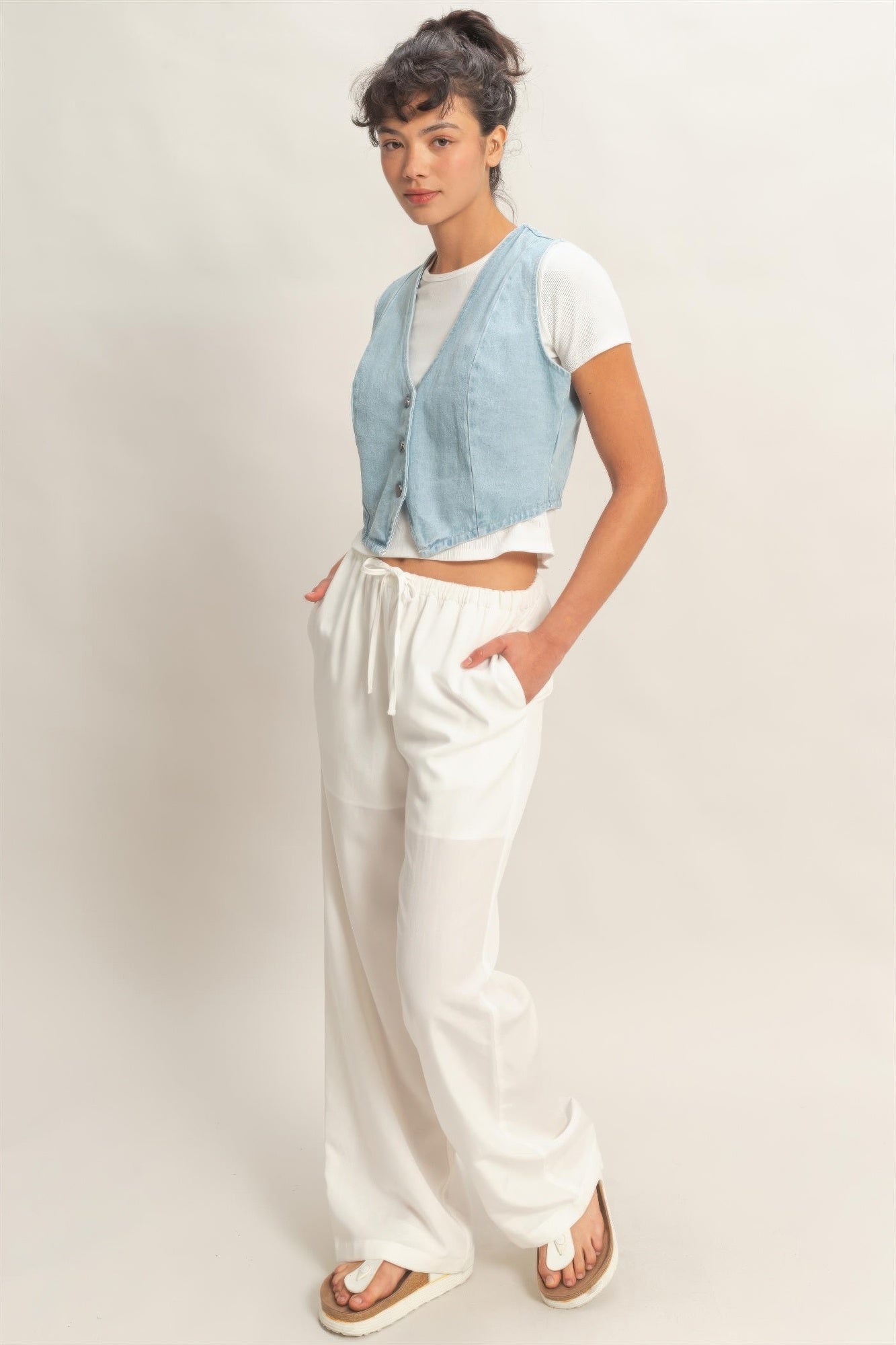 V-neck Sleeveless Denim Vest