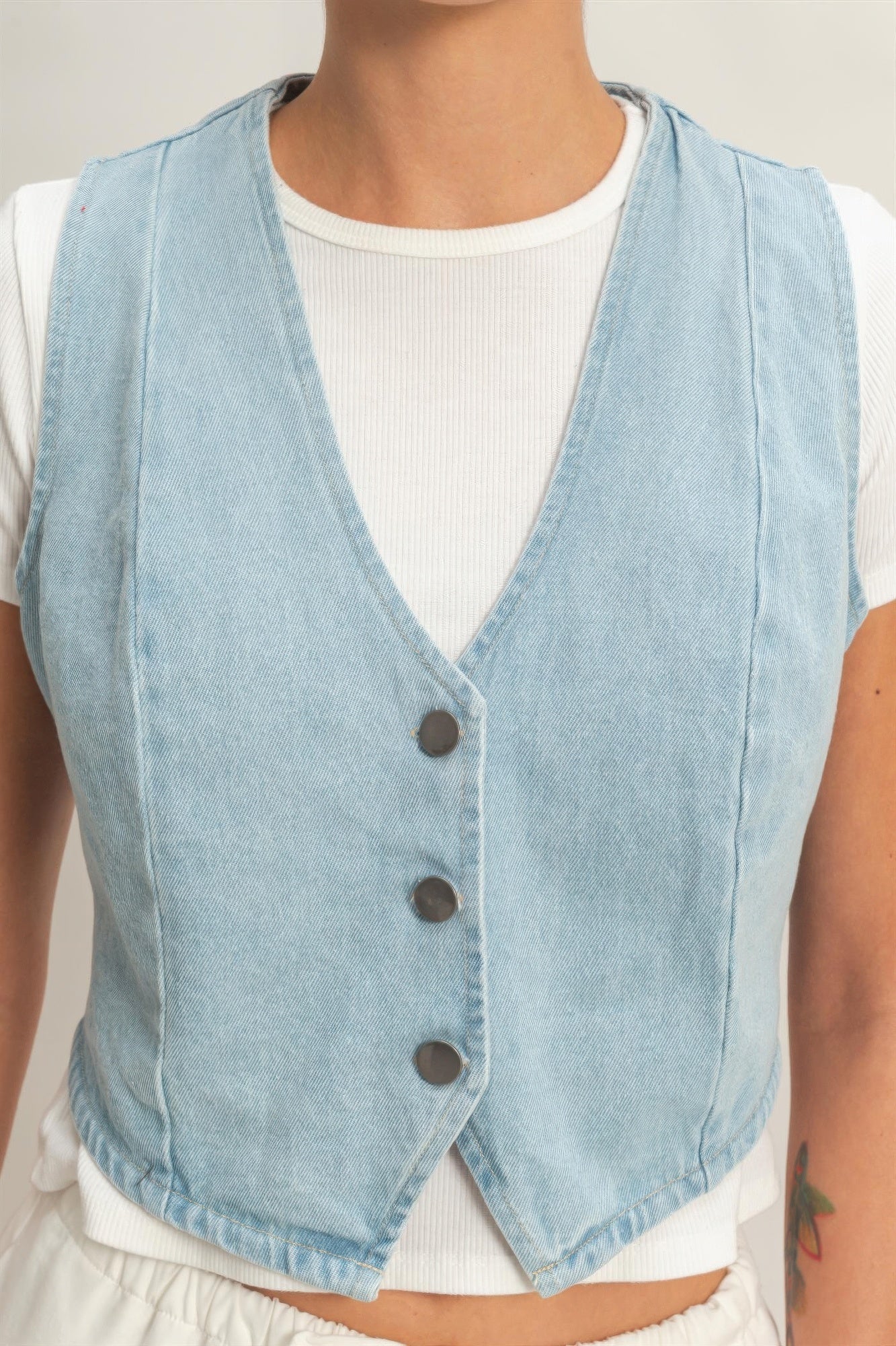 V-neck Sleeveless Denim Vest
