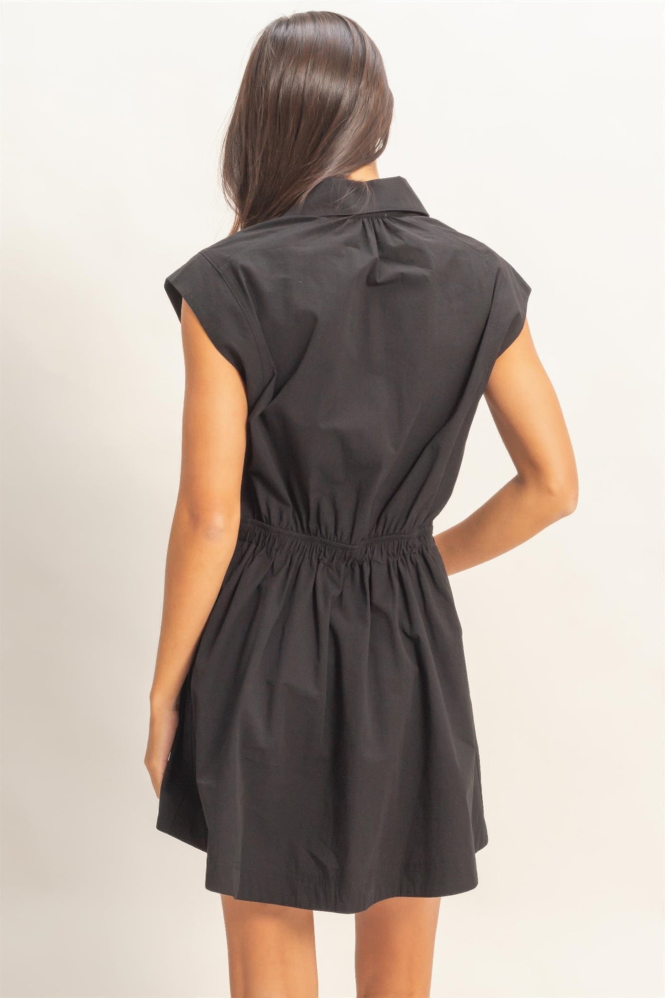 Sleeveless Collared Shirred Mini Dress