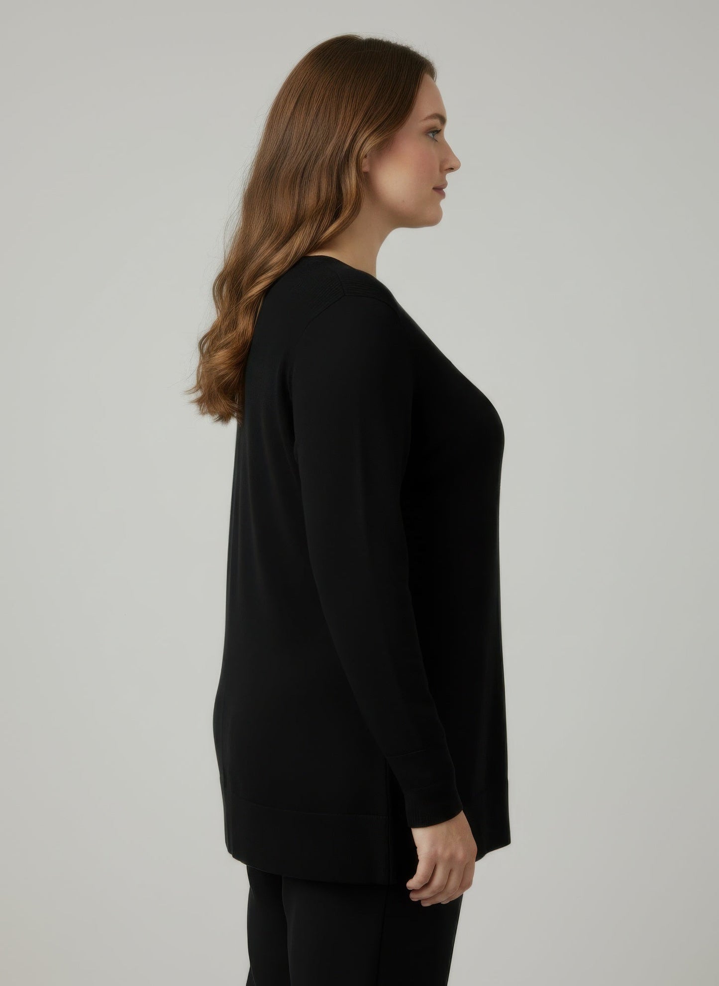 Mocha Button Cuff Ribbed Knit Tunic Top
