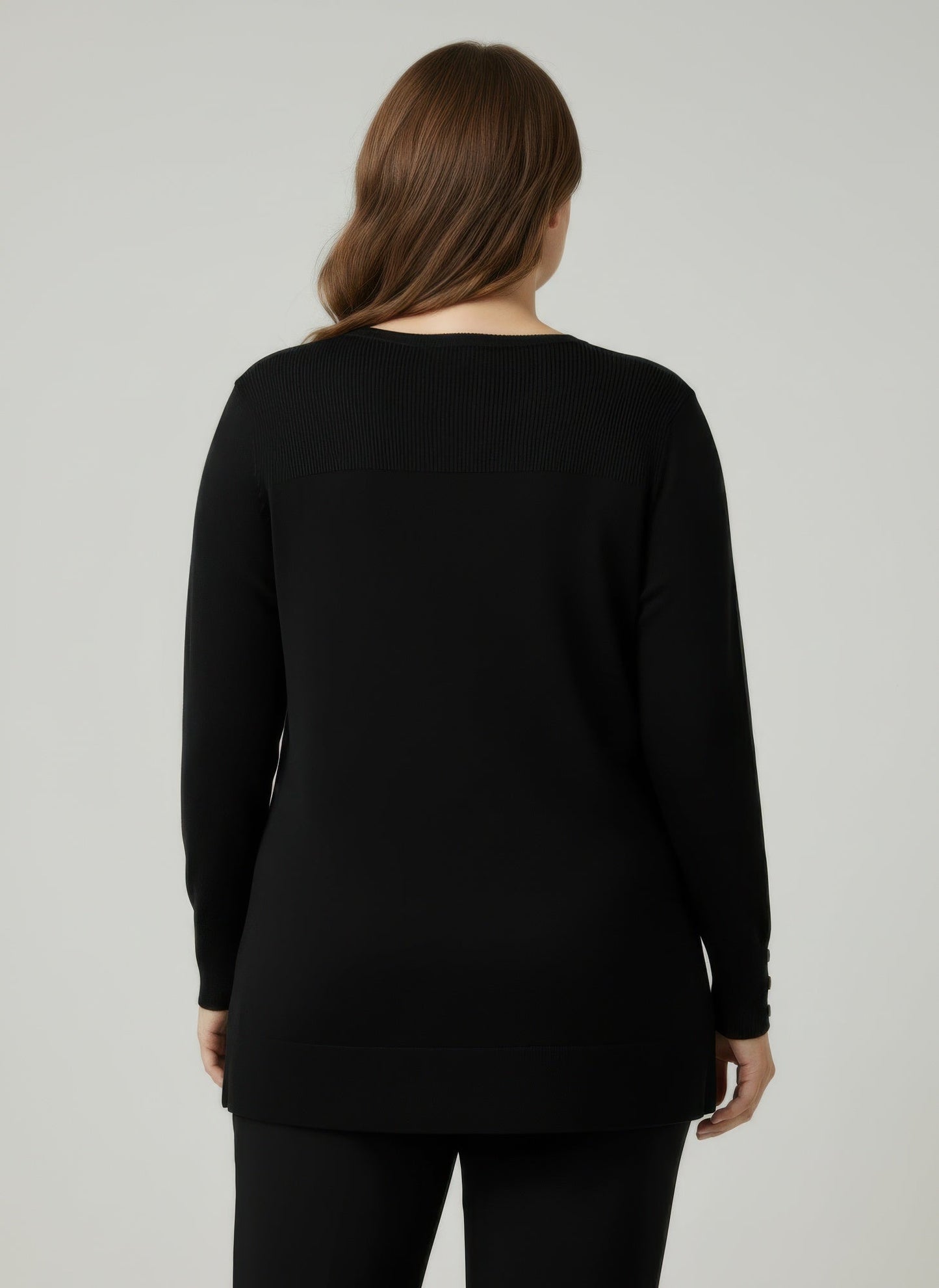Mocha Button Cuff Ribbed Knit Tunic Top