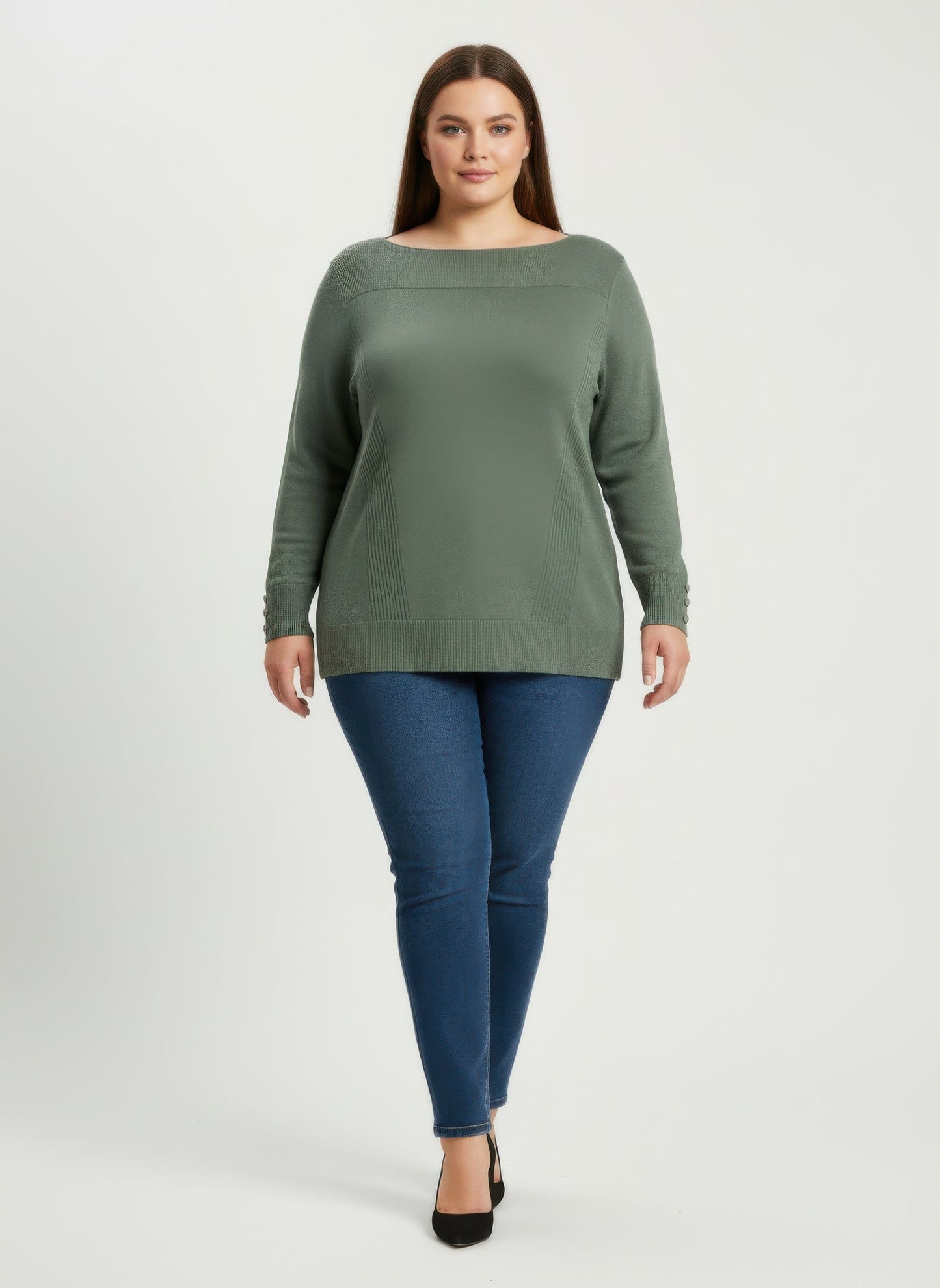 Mocha Button Cuff Ribbed Knit Tunic Top