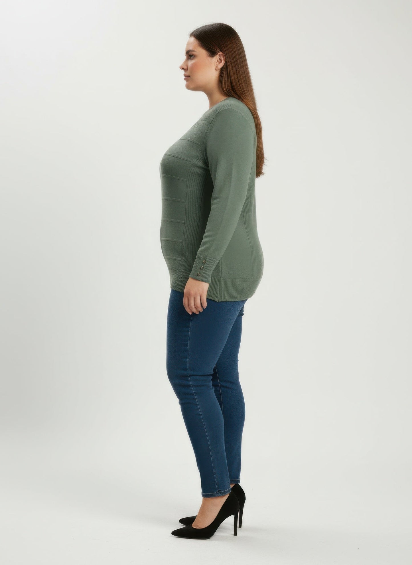 Mocha Button Cuff Ribbed Knit Tunic Top