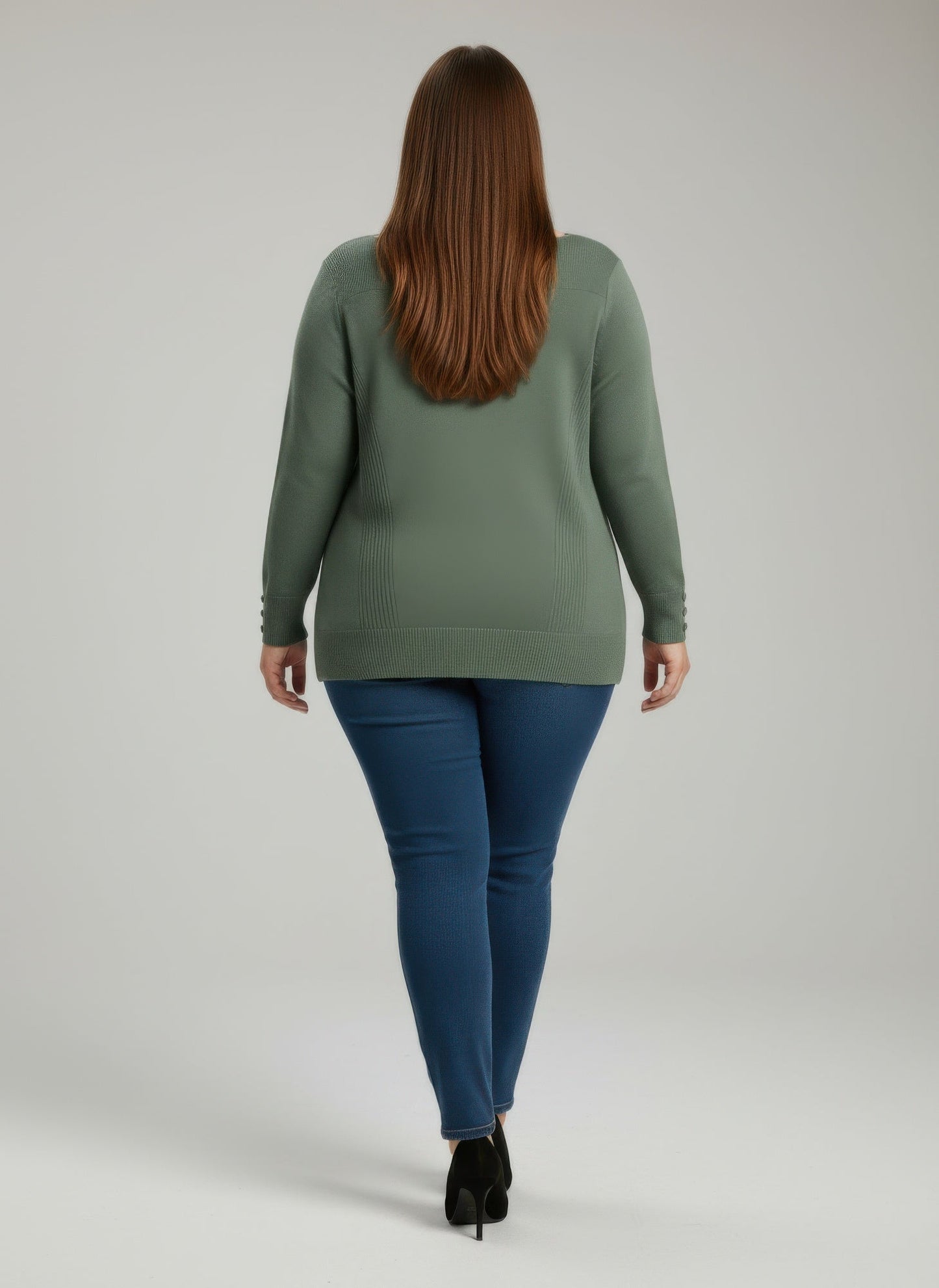 Mocha Button Cuff Ribbed Knit Tunic Top