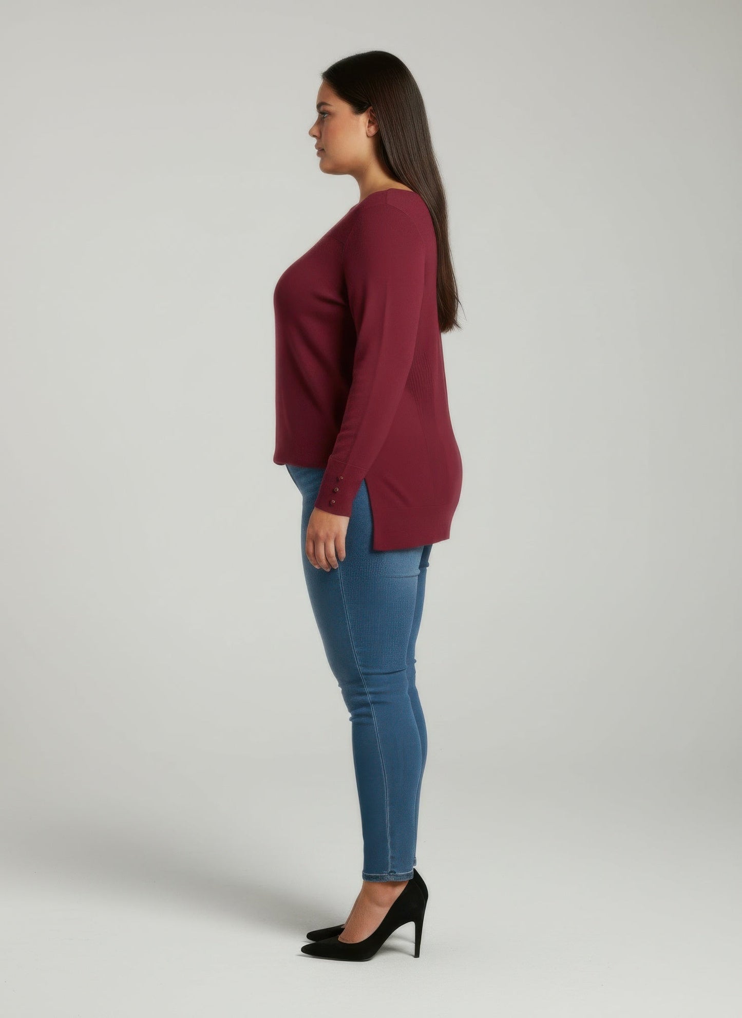 Mocha Button Cuff Ribbed Knit Tunic Top