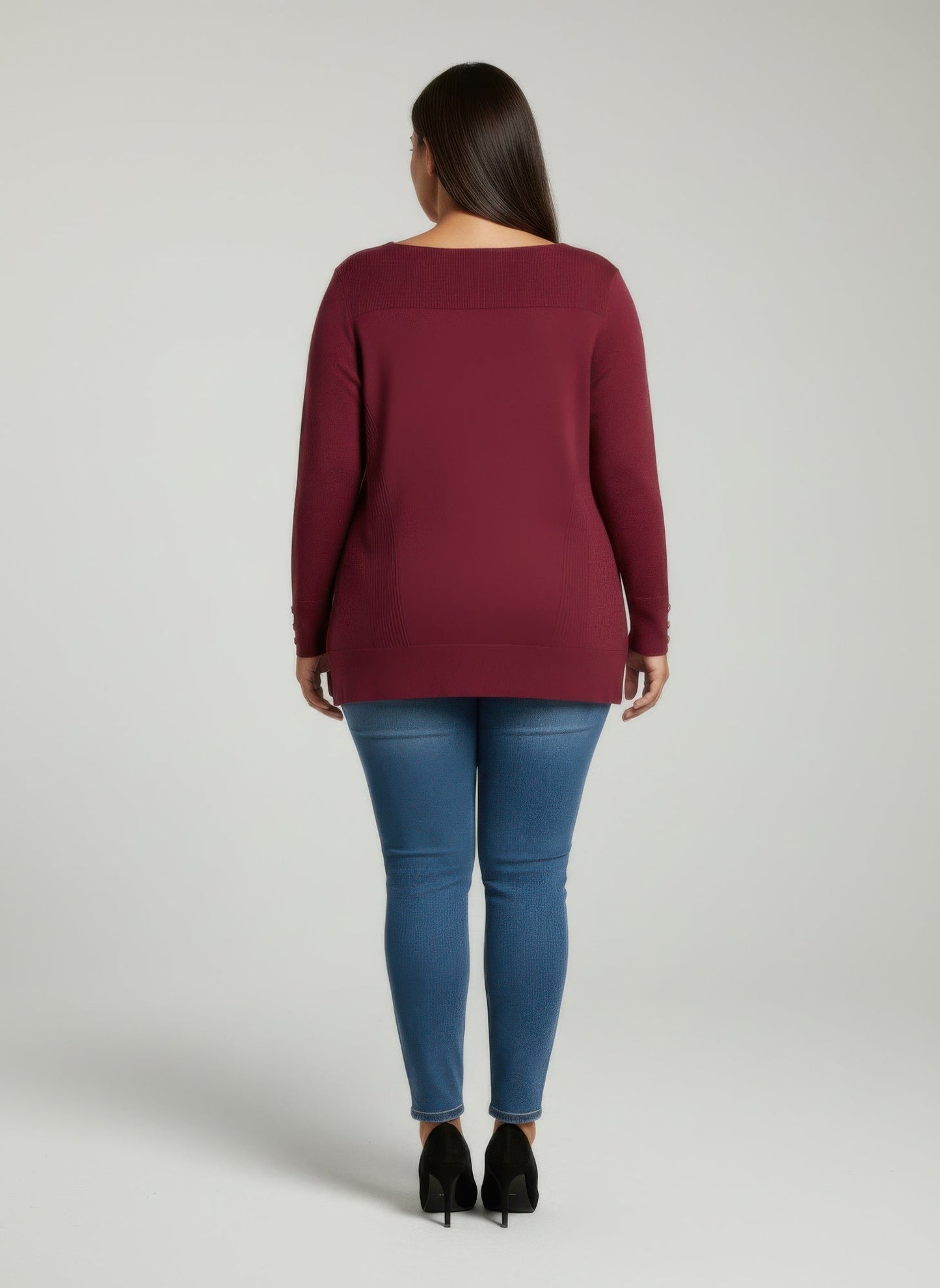 Mocha Button Cuff Ribbed Knit Tunic Top