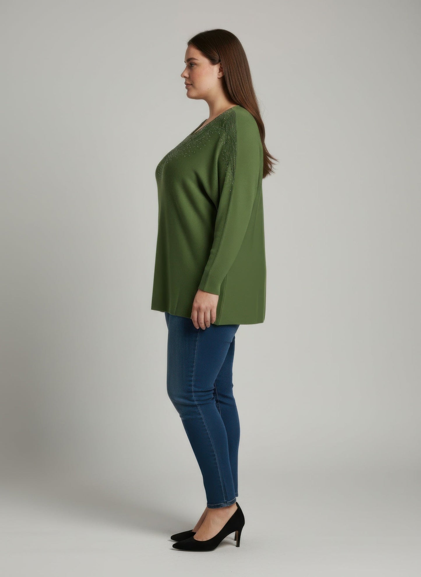 Scarlet Embellished Neckline Dolman Sleeve Tunic Top