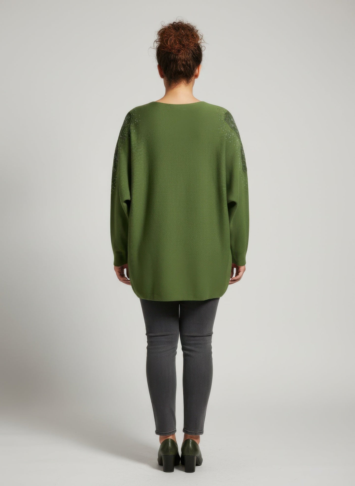Scarlet Embellished Neckline Dolman Sleeve Tunic Top