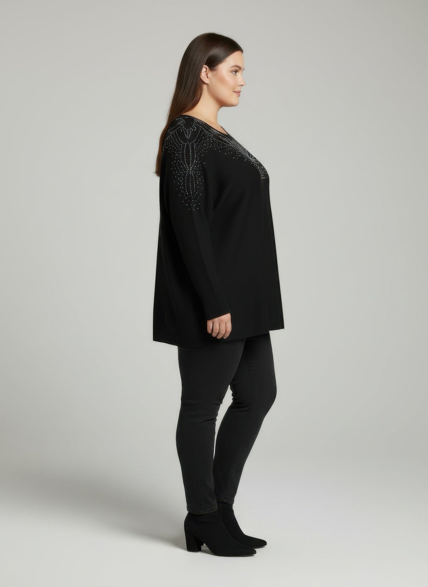 Scarlet Embellished Neckline Dolman Sleeve Tunic Top