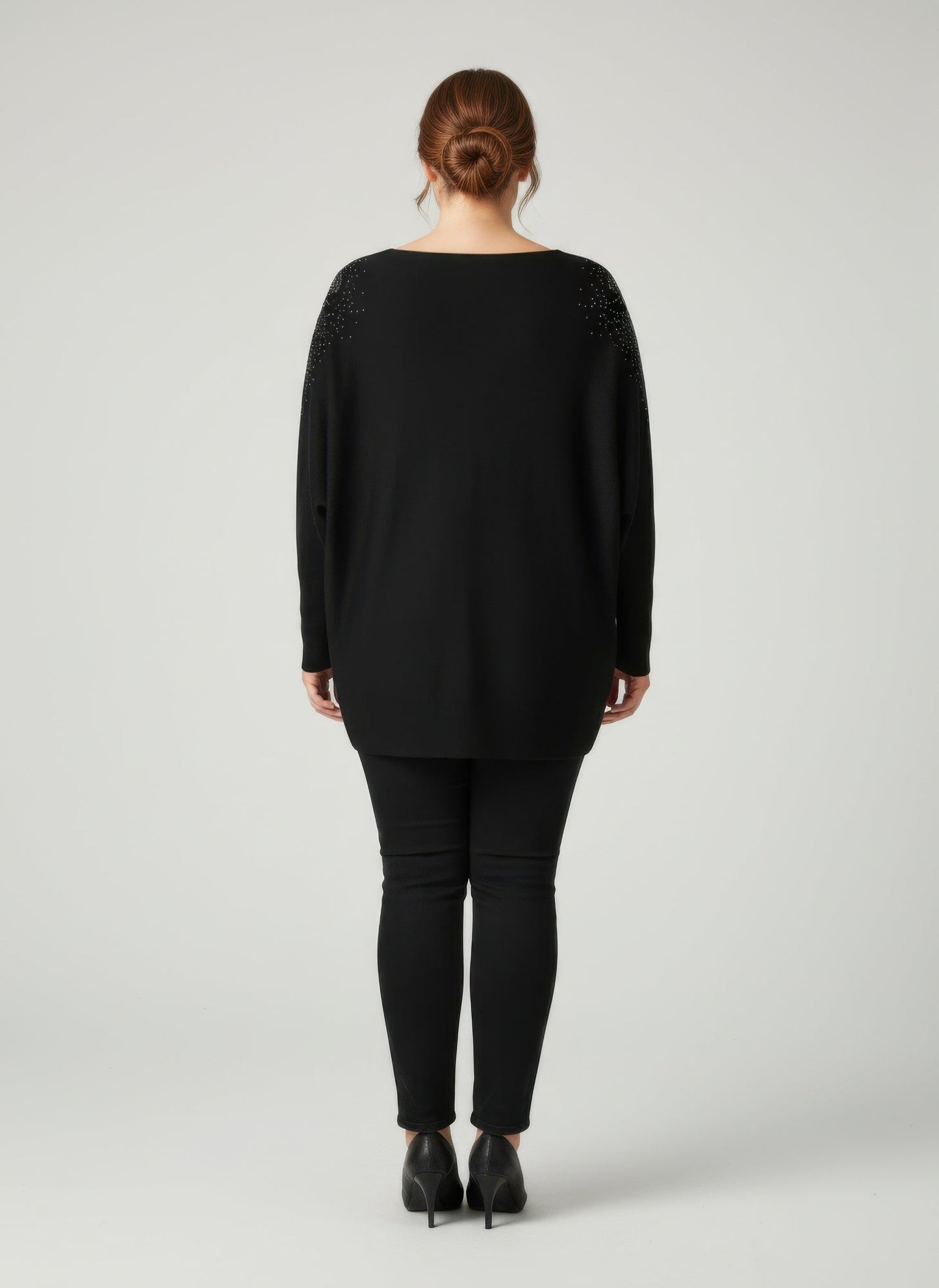 Scarlet Embellished Neckline Dolman Sleeve Tunic Top