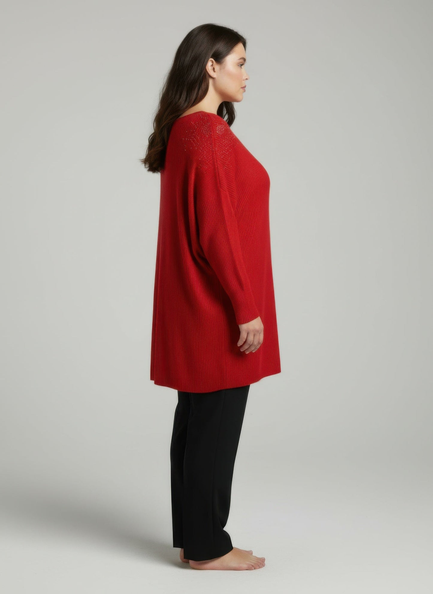 Scarlet Embellished Neckline Dolman Sleeve Tunic Top