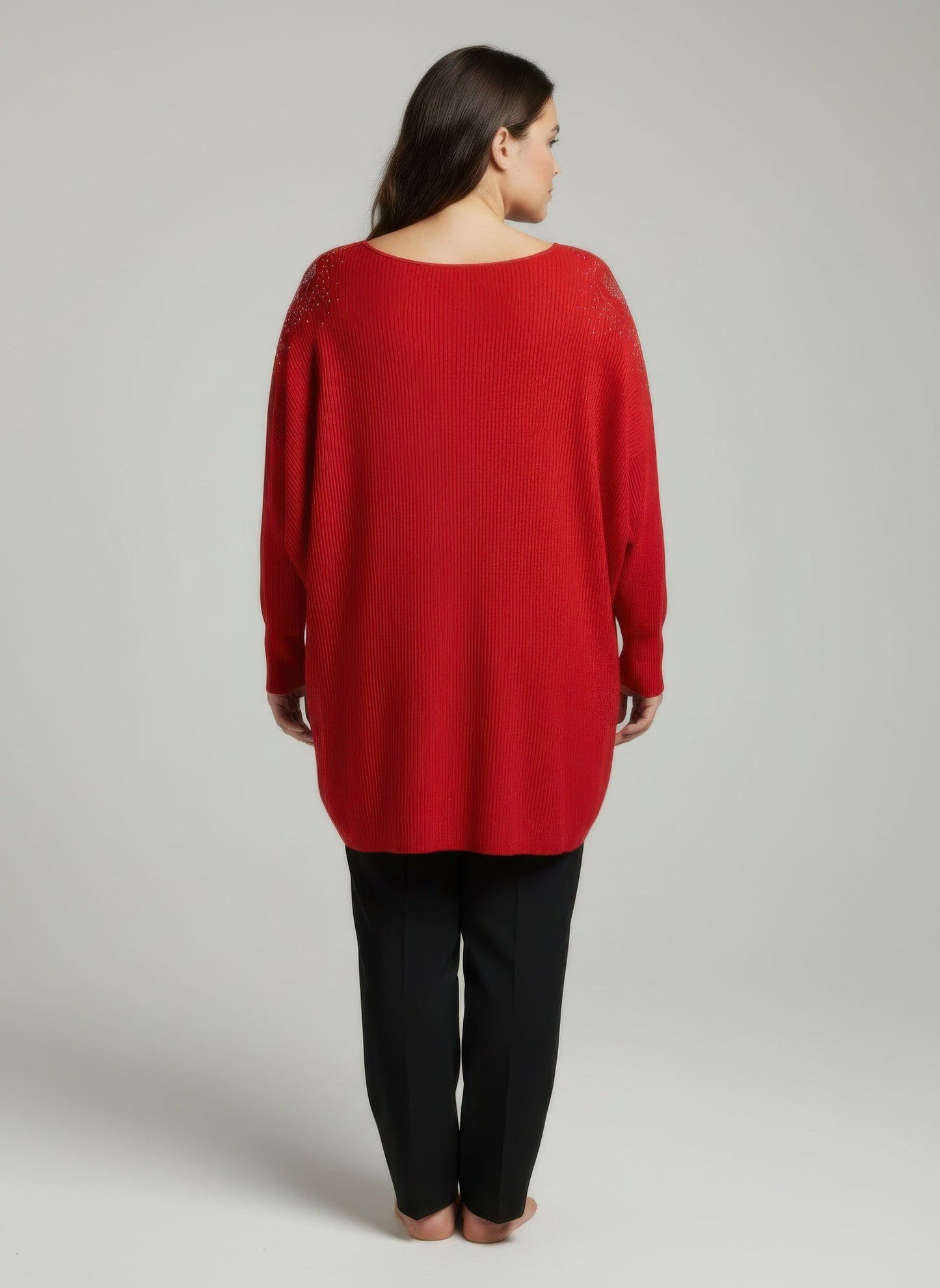 Scarlet Embellished Neckline Dolman Sleeve Tunic Top