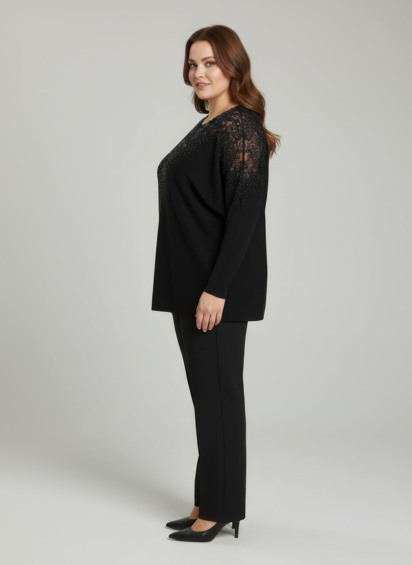 Crimson Lace Embellished Knit Tunic Top