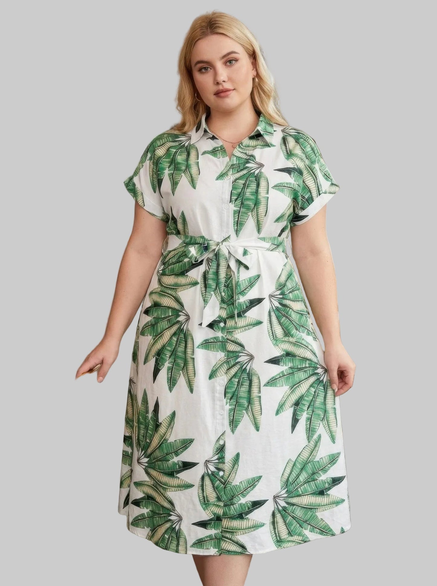 Plus Size Tropical Leaf Midi Dress