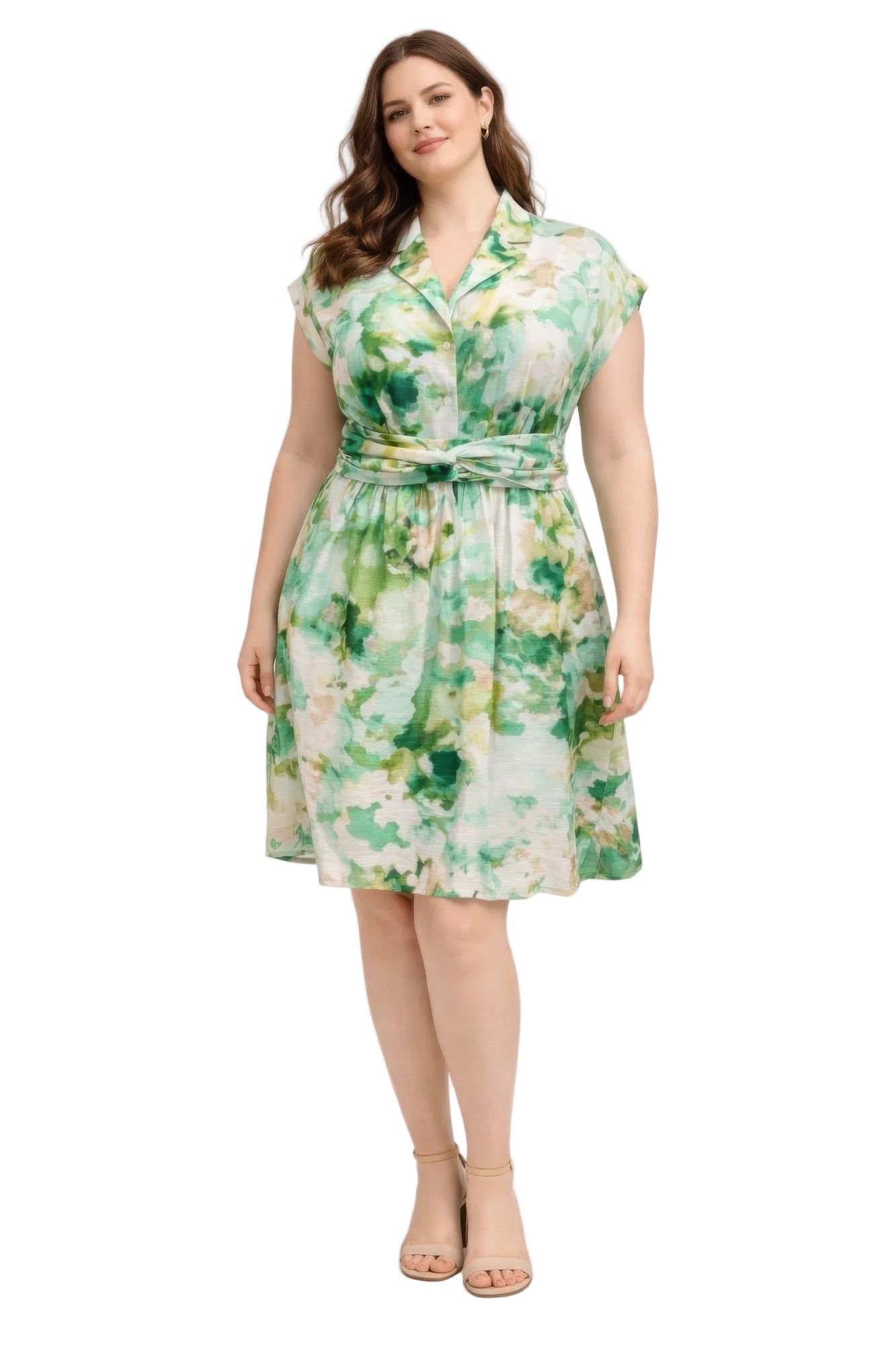 Plus Size Floral Waist Tie Shirt Dress