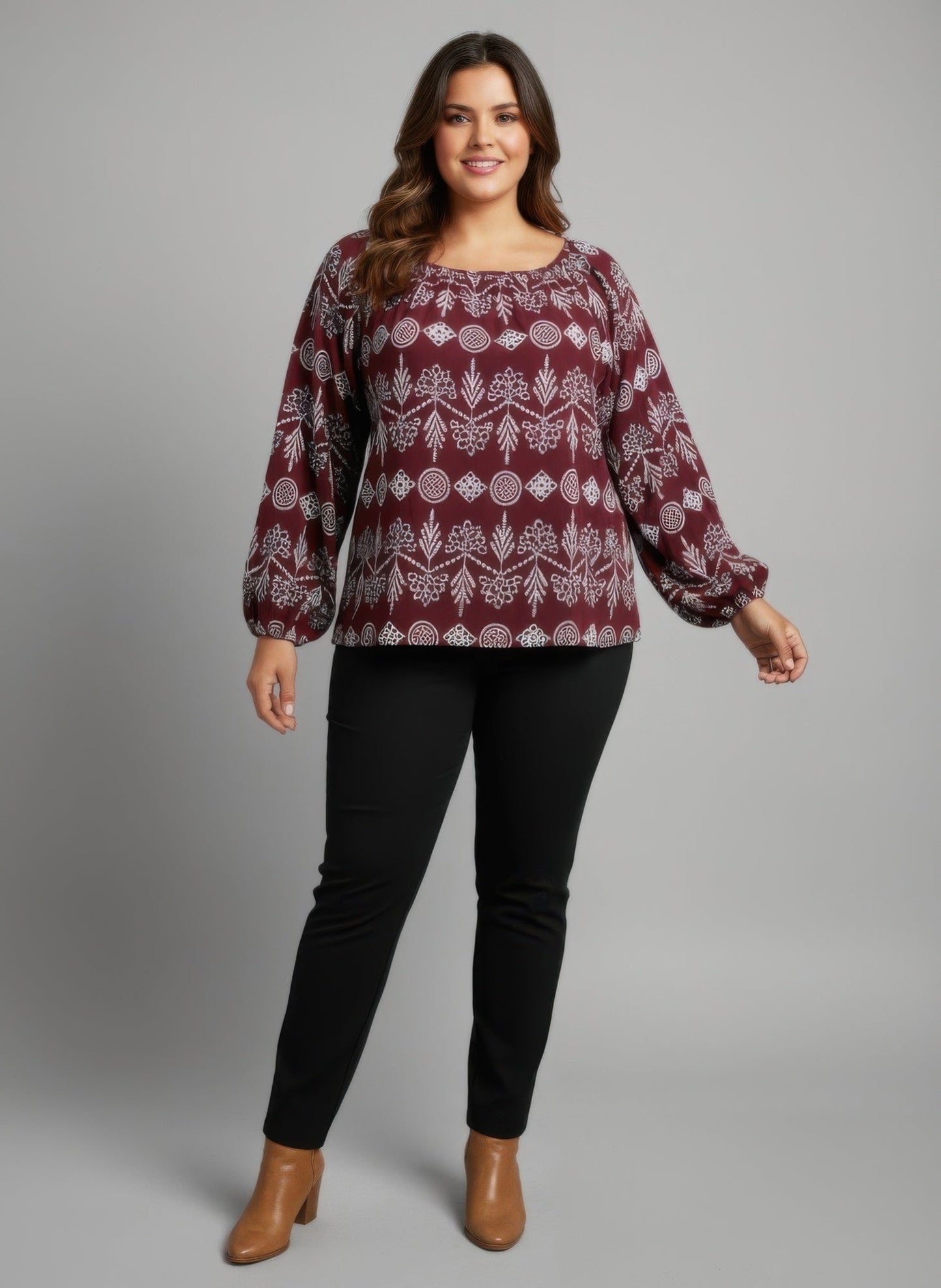 Boho Floral Print Long Sleeve Blouse