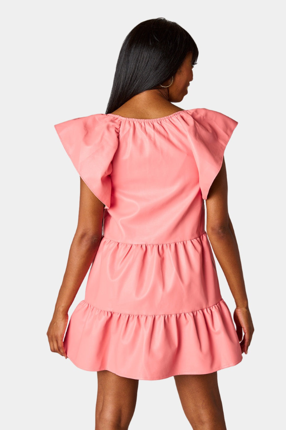 Ronnie Ruffle Sleeve Short Dress - Coral