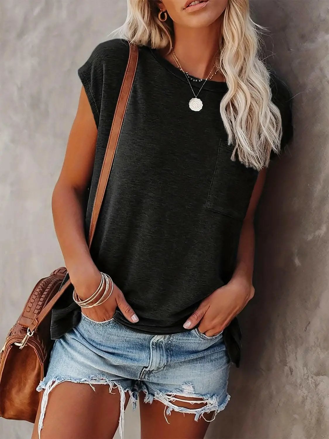 T-Shirts Trendsi Cap sleeve t-shirt in light colors
