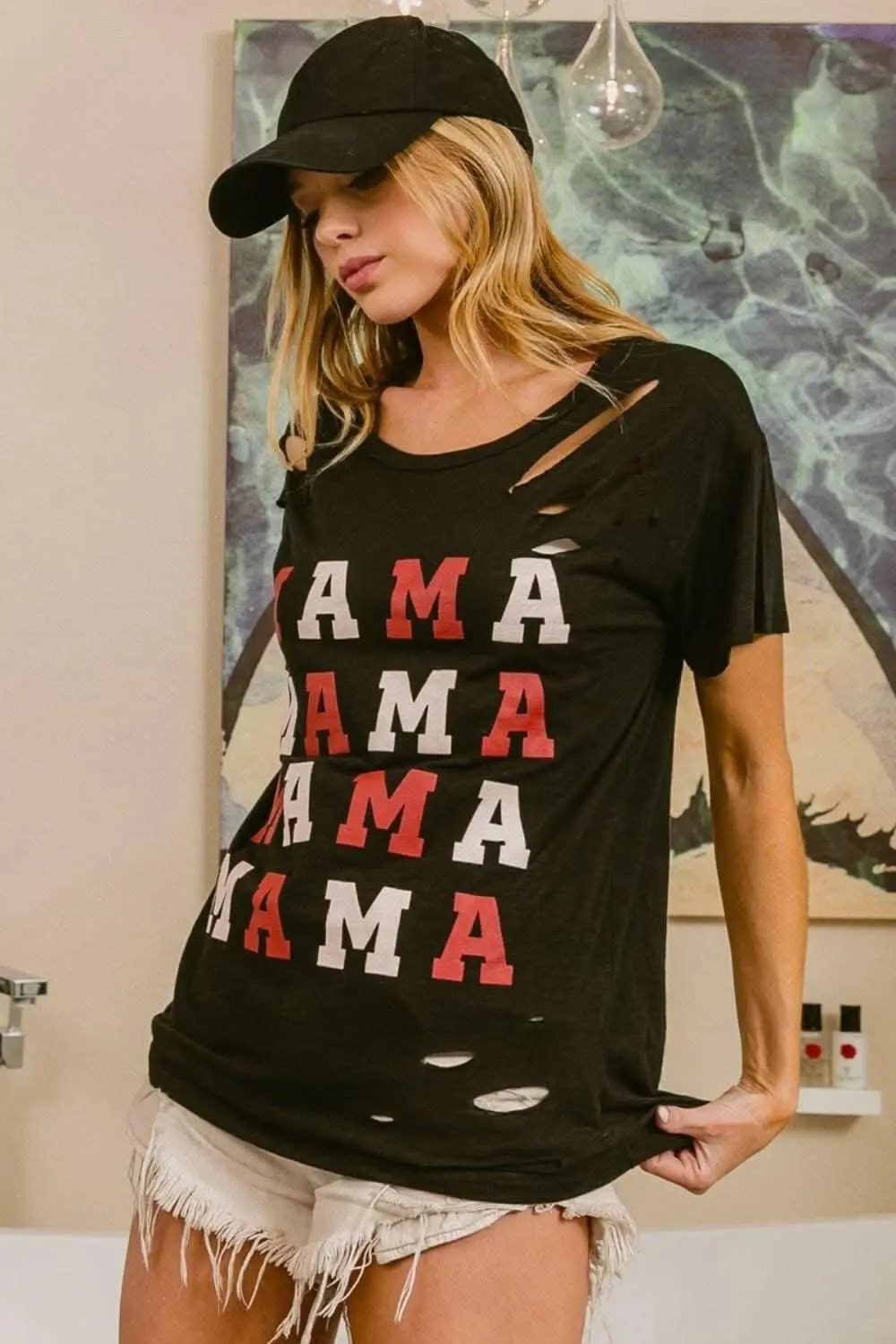 Trendsi Women's Graphic T-Shirt Motherhood Distressed Casual Tee
