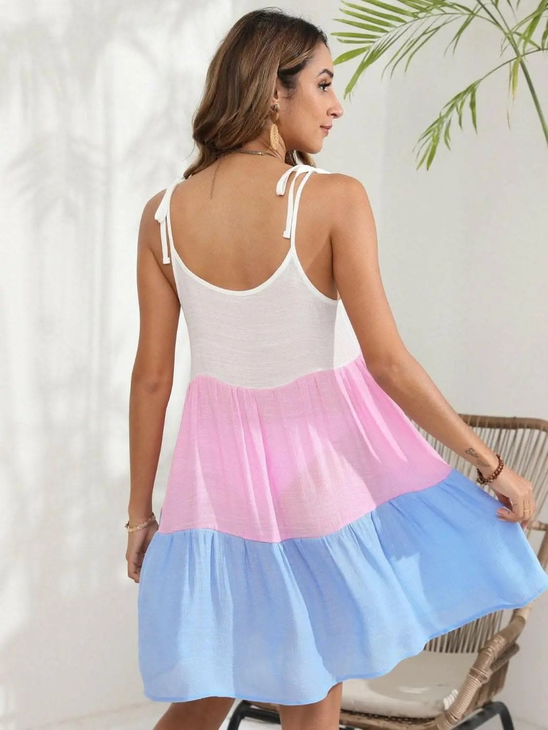 Trendsi Color Block Swimwear Dress Pink