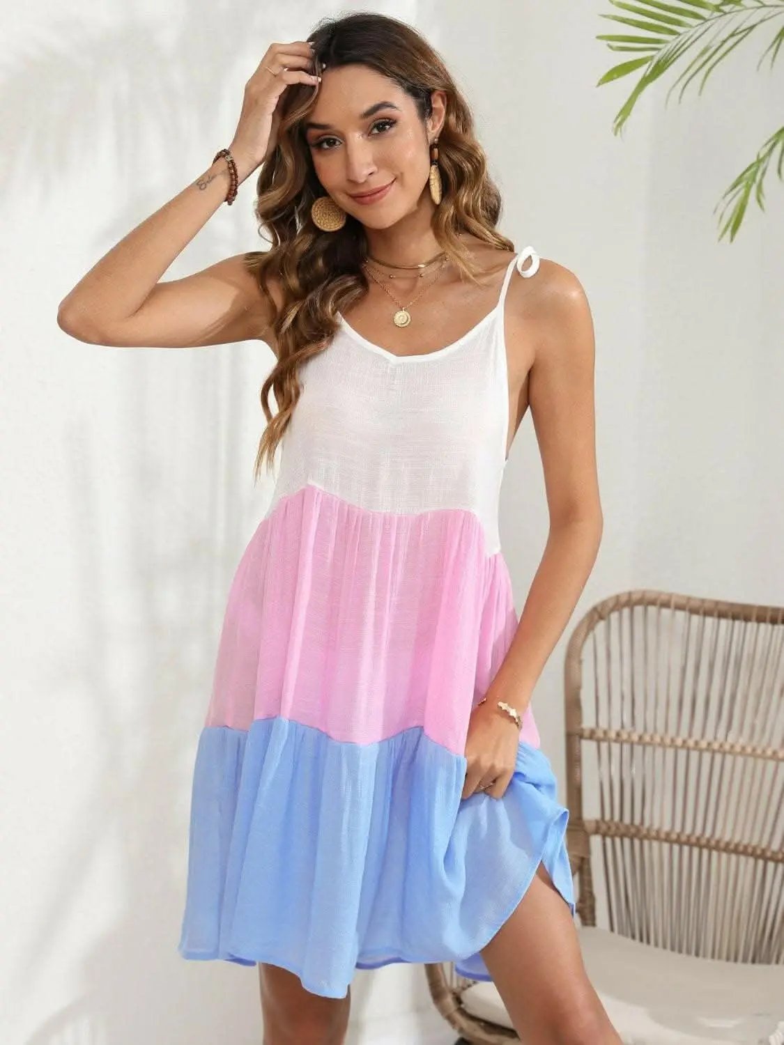 Trendsi Color Block Swimwear Dress Pink