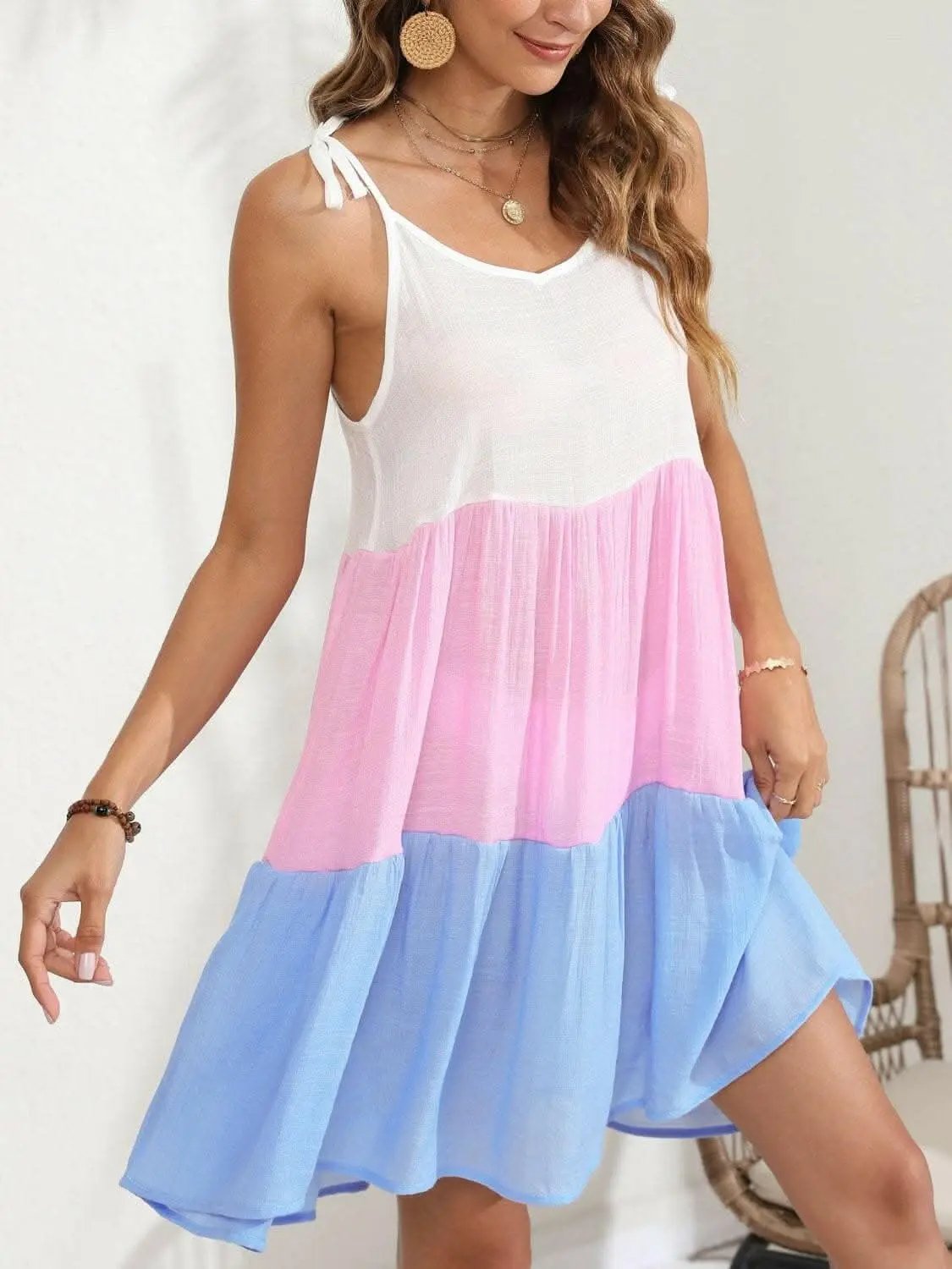 Trendsi Color Block Swimwear Dress Pink