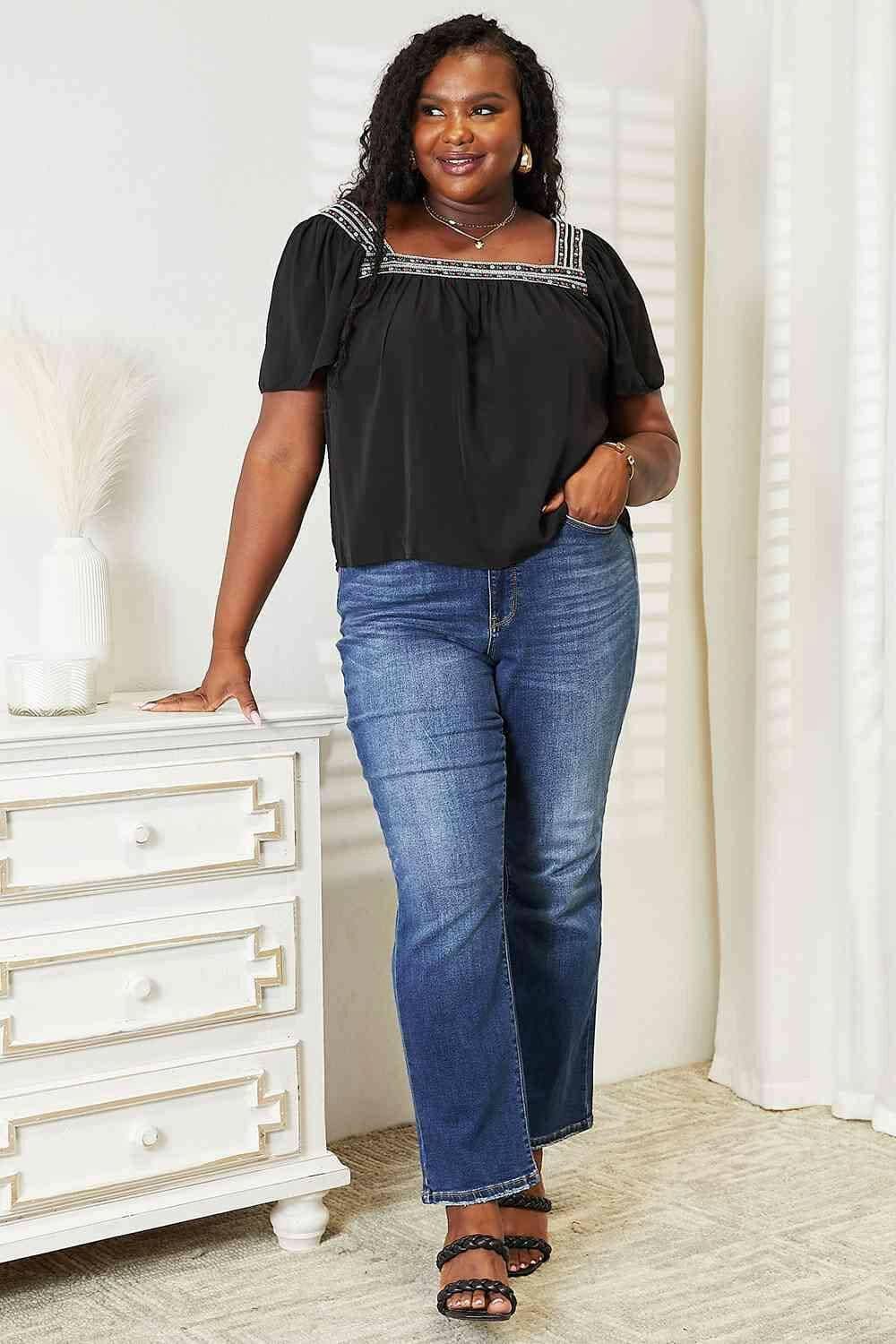 Trendsi Color Block Puff Sleeve Blouse - Chic Women's Top