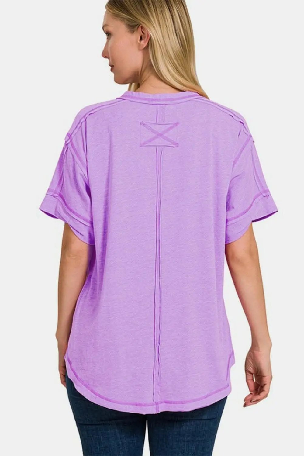 Accessories Trendsi Shorts - Chic Edge Exposed Seam Button-Up Tee