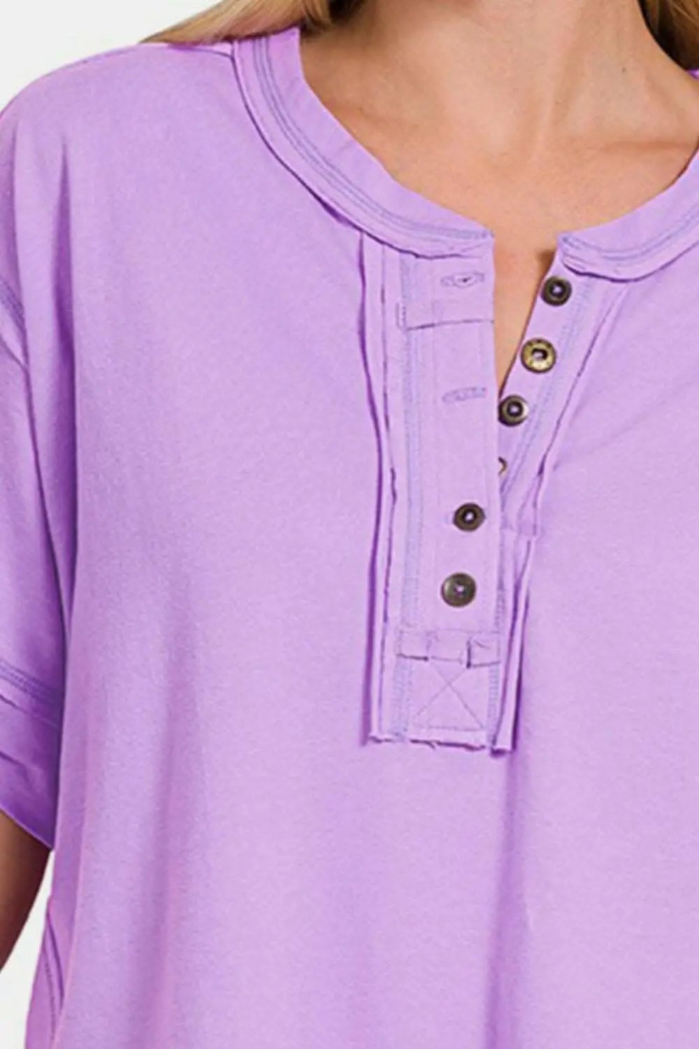 Accessories Trendsi Shorts - Chic Edge Exposed Seam Button-Up Tee