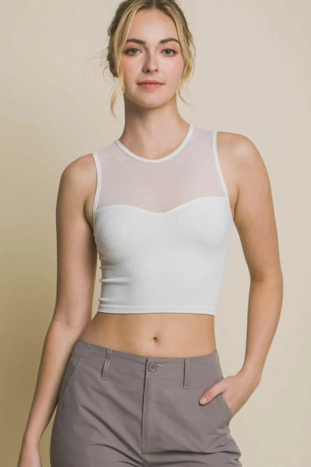 T-Shirts Trendsi just arrived - Chic Mesh Ribbed Love Tree Crop Top