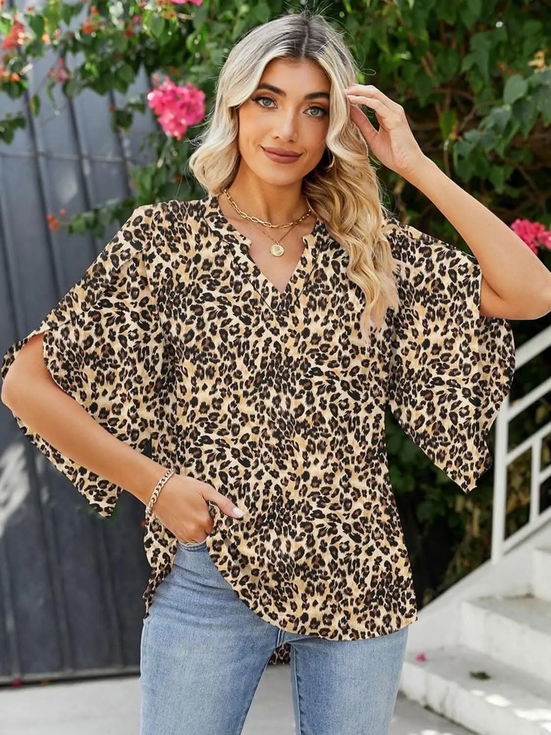 T-Shirts Trendsi Shirts - Chic Notched Sleeve Blouse - Premium Quality