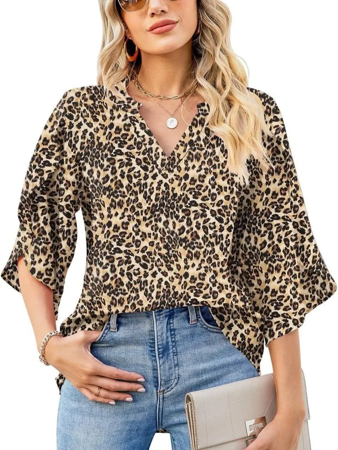 T-Shirts Trendsi Shirts - Chic Notched Sleeve Blouse - Premium Quality