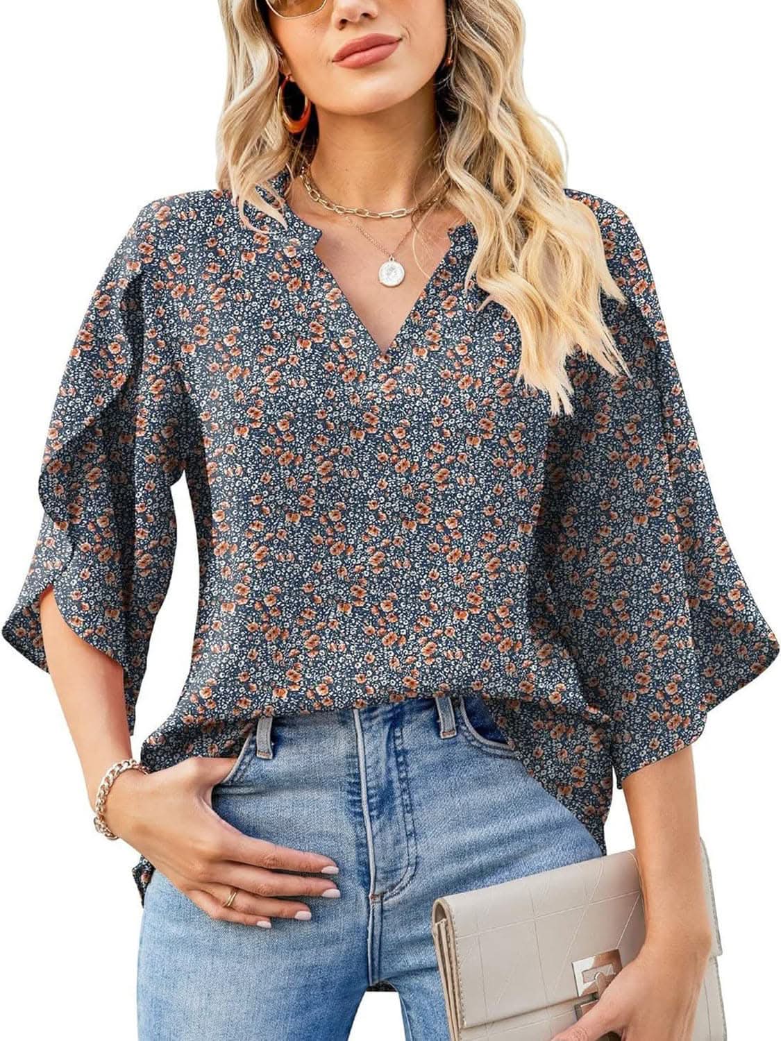 T-Shirts Trendsi Shirts - Chic Notched Sleeve Blouse - Premium Quality