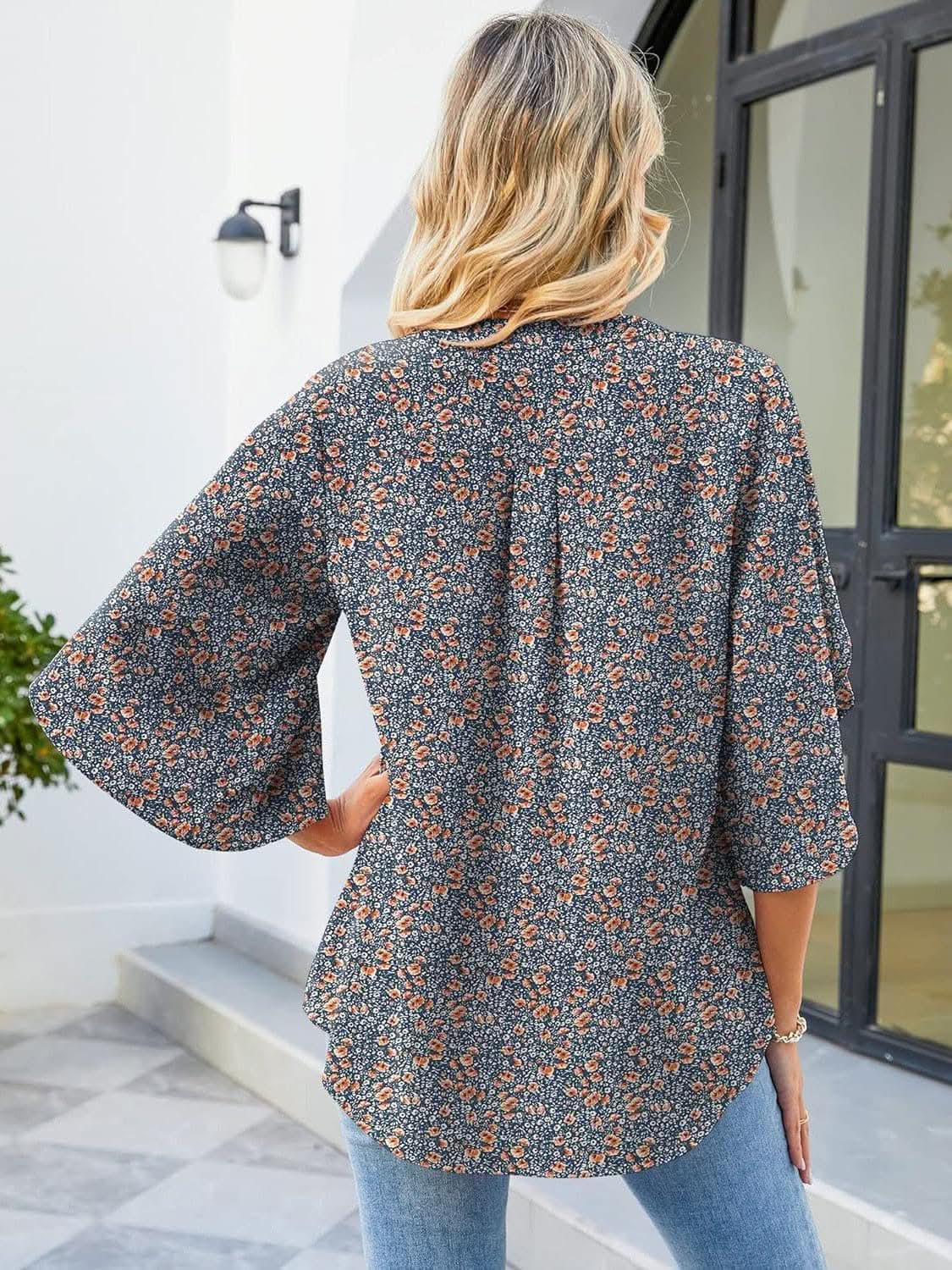 T-Shirts Trendsi Shirts - Chic Notched Sleeve Blouse - Premium Quality