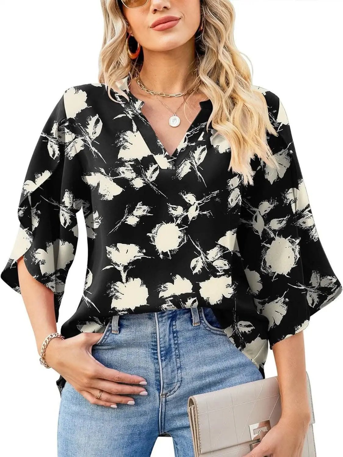 T-Shirts Trendsi Shirts - Chic Notched Sleeve Blouse - Premium Quality