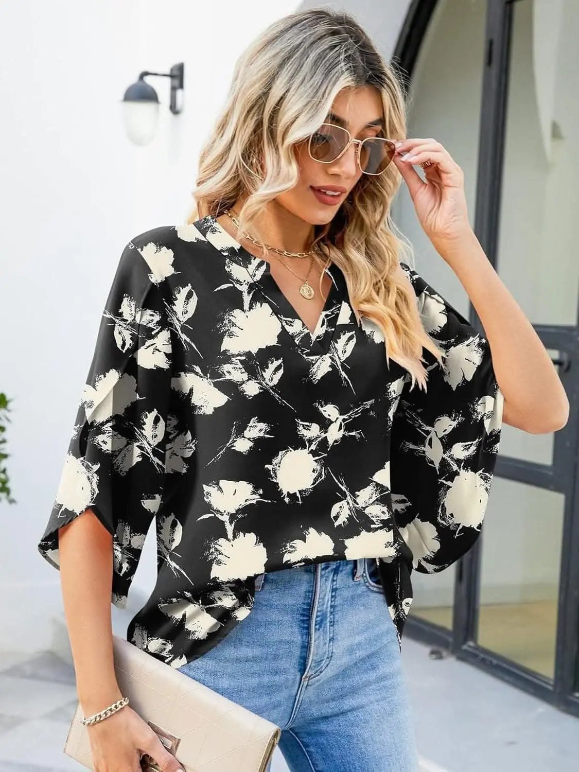 T-Shirts Trendsi Shirts - Chic Notched Sleeve Blouse - Premium Quality