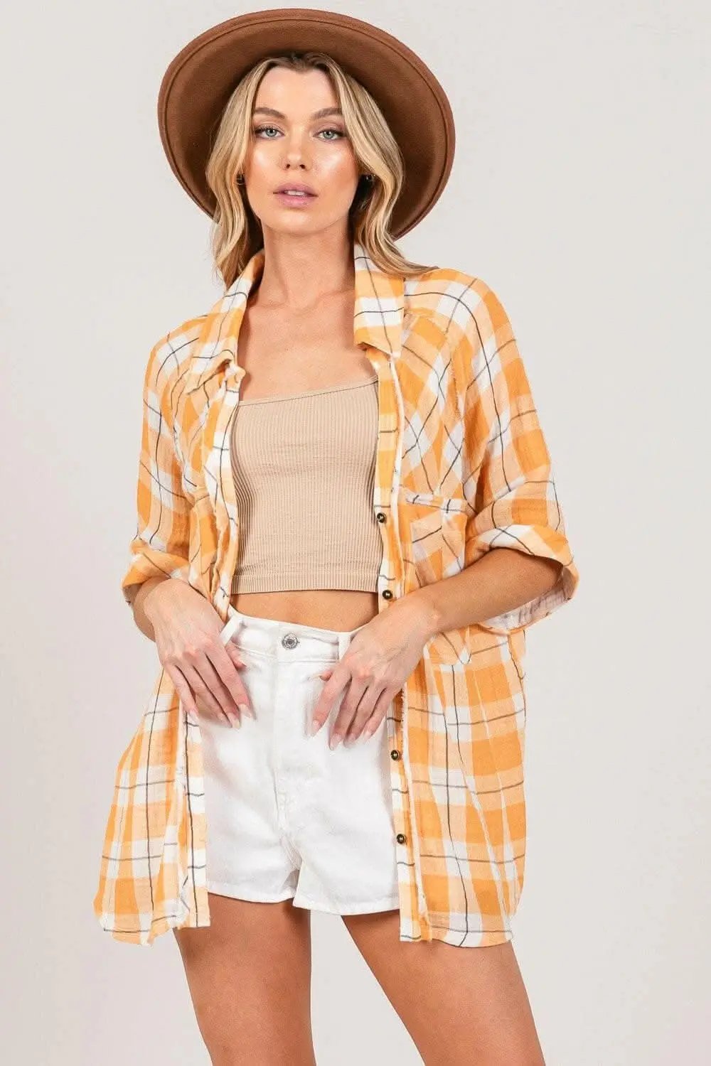 Pants Trendsi Plaid Shirt Women's Casual Top Chic Side Slits Elegant Color