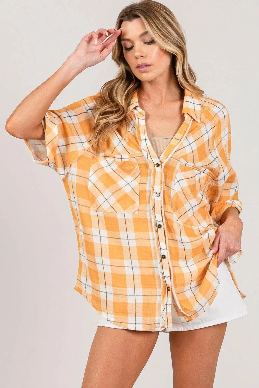 Pants Trendsi Plaid Shirt Women's Casual Top Chic Side Slits Elegant Color