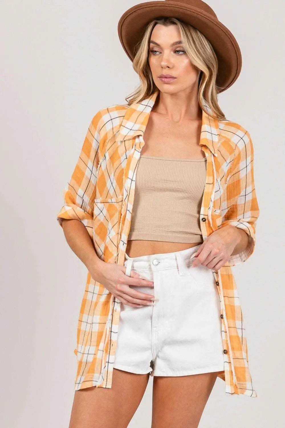 Pants Trendsi Plaid Shirt Women's Casual Top Chic Side Slits Elegant Color