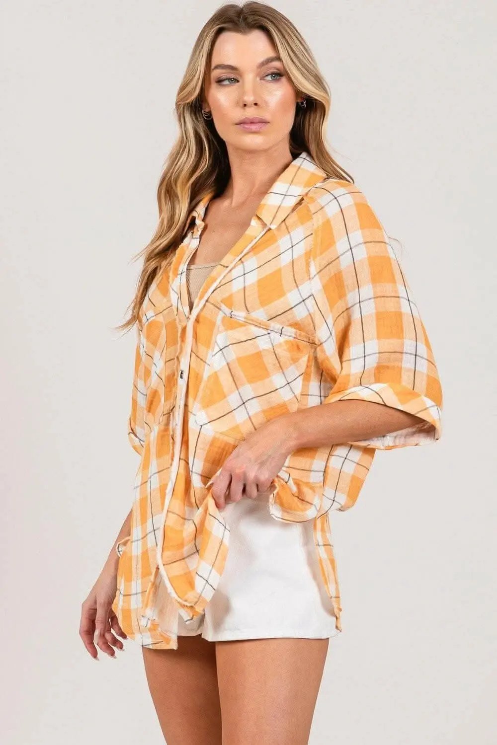 Pants Trendsi Plaid Shirt Women's Casual Top Chic Side Slits Elegant Color