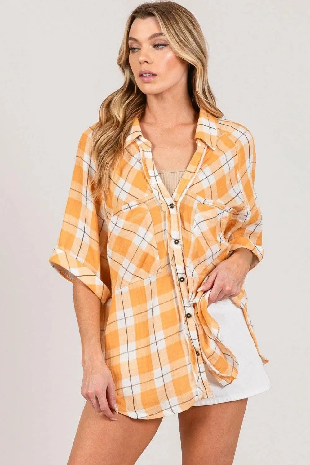 Pants Trendsi Plaid Shirt Women's Casual Top Chic Side Slits Elegant Color