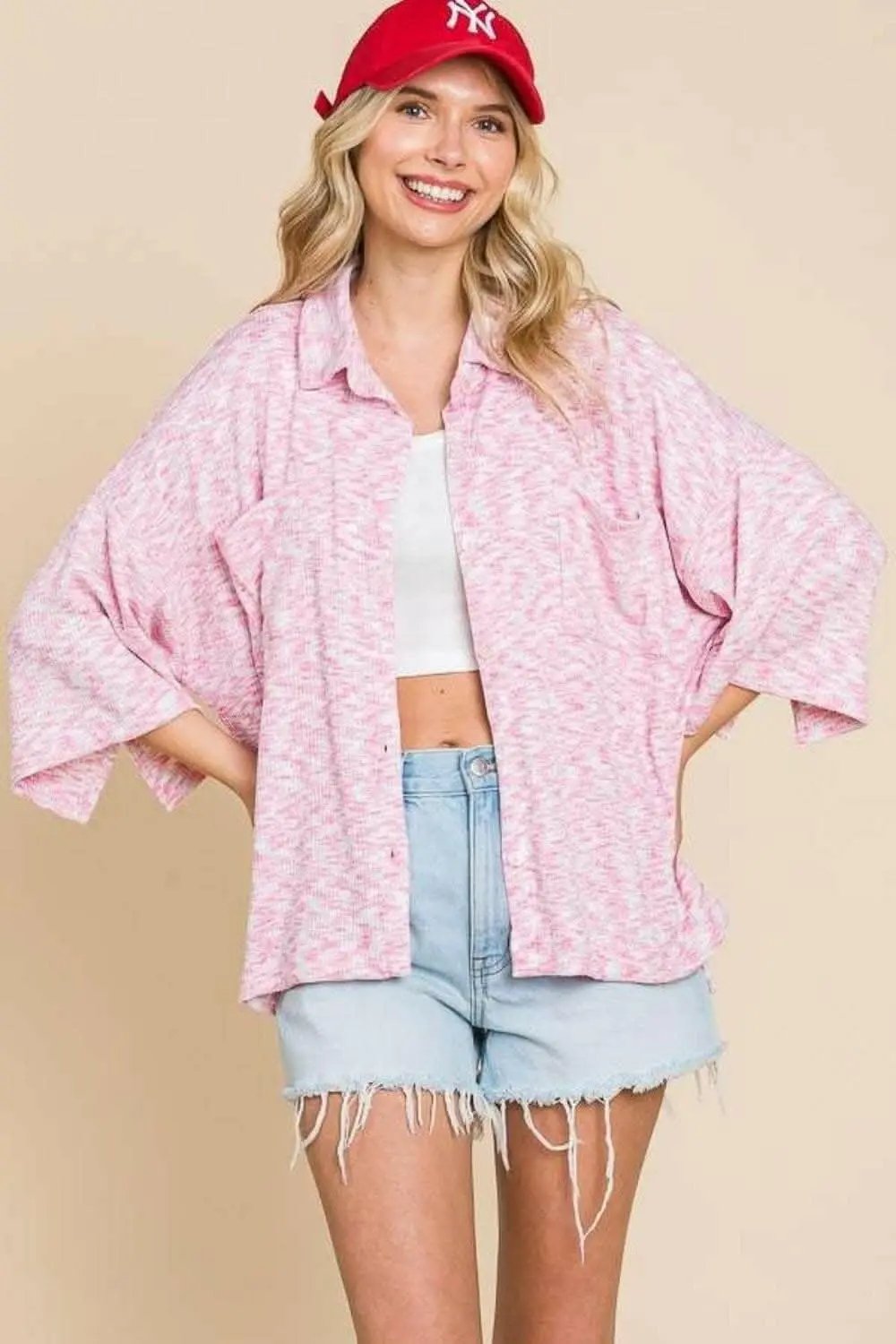 Pants Trendsi Red Slit Shirt Women's Casual Button-Up Top - Chic & Drop Shoulder