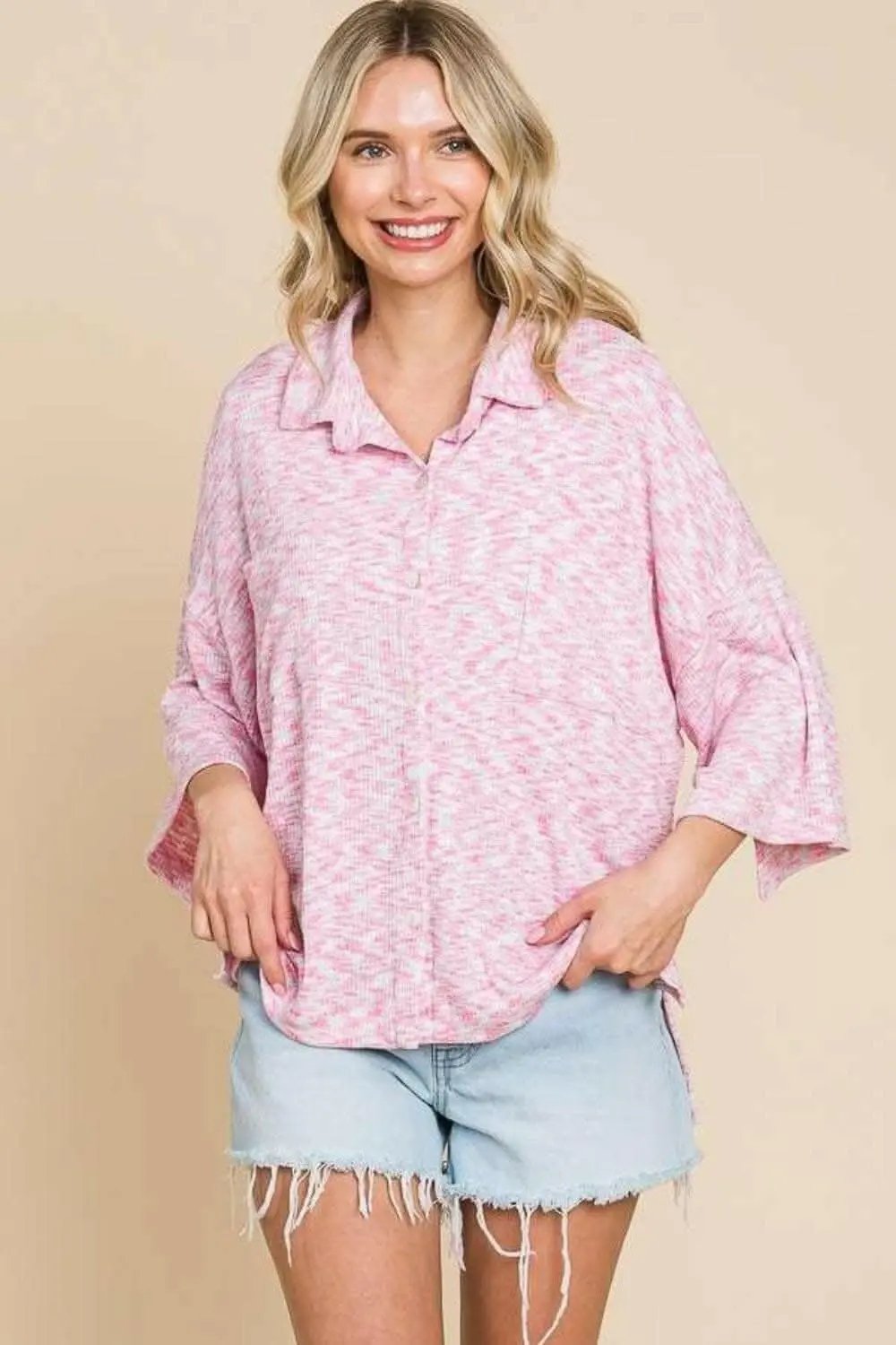 Pants Trendsi Red Slit Shirt Women's Casual Button-Up Top - Chic & Drop Shoulder