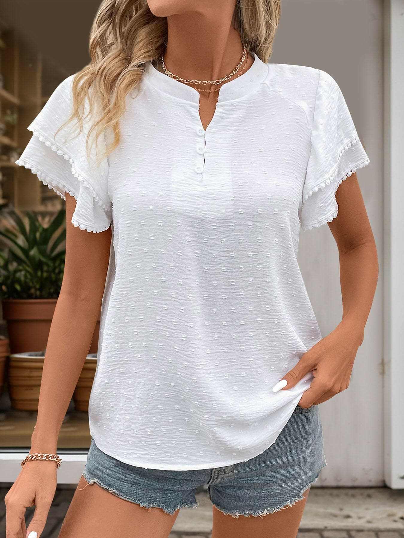 Women's Swiss Dot Blouse by Trendsi | Notched Collar