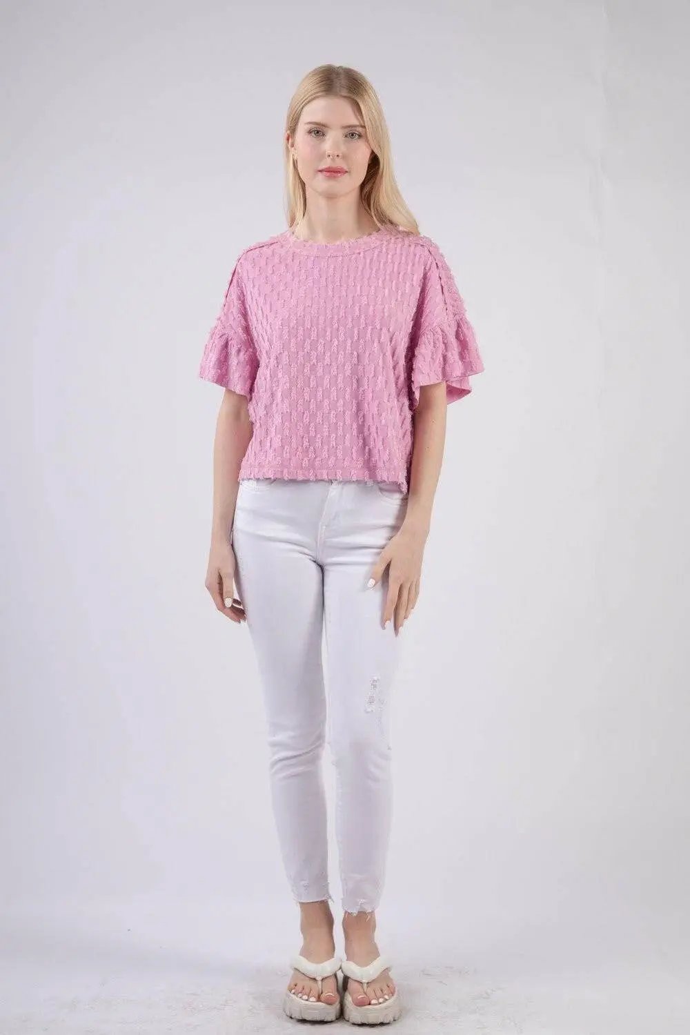 Trendsi Textured Ruffle-Sleeve Top — Chic Blouse for Women