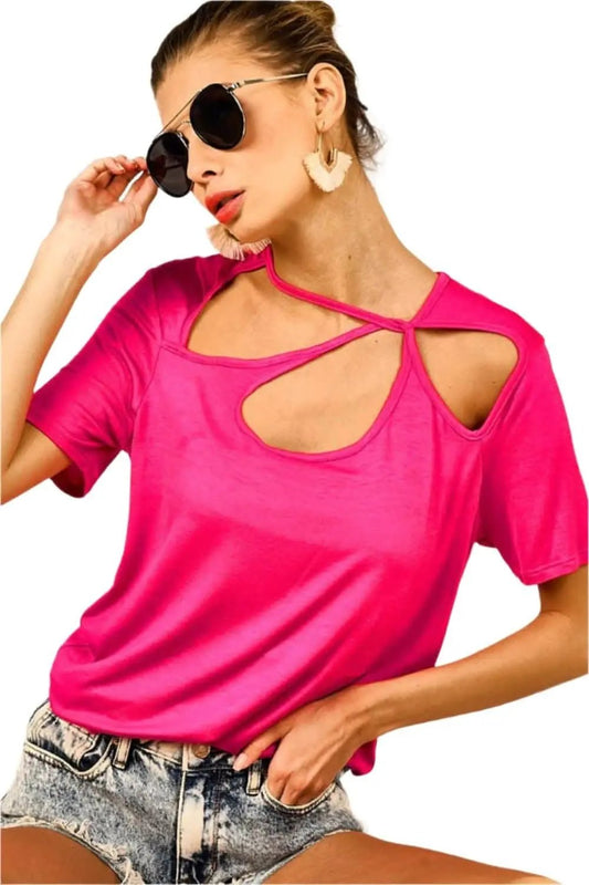 T-Shirts Trendsi Cutout Tee Women's Casual Short Sleeve T-Shirt Trendy Asymmetrical