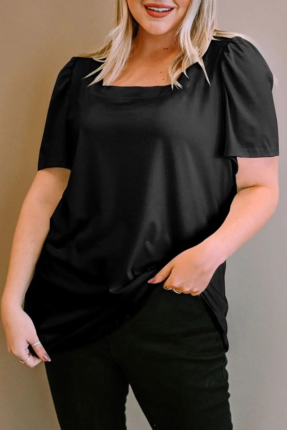 Plus Size Puff Sleeve Top Black | Love Salve